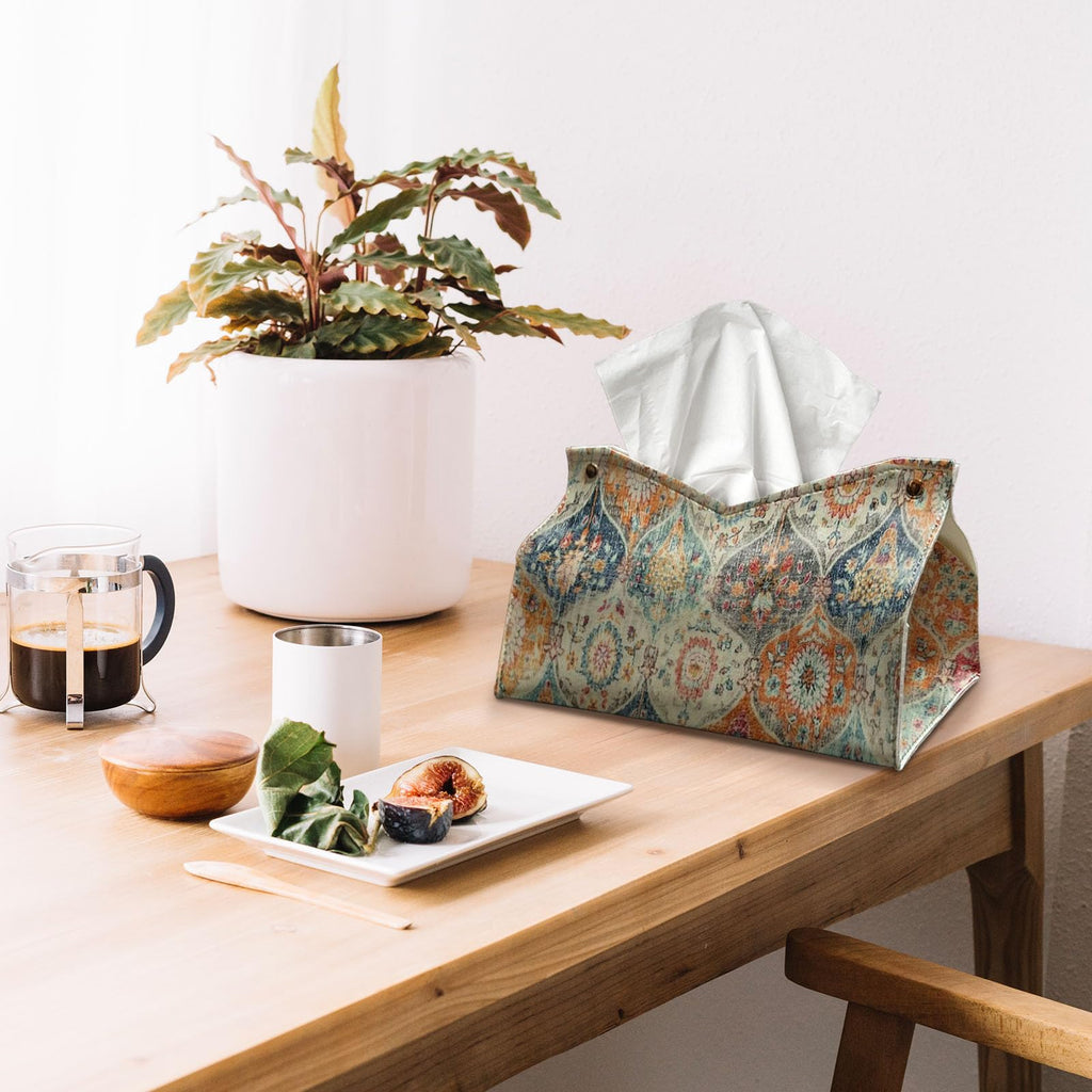 Boho Tissue Box Cover Rectangle, Orange Tissue Box Decorative 9.8x6x6
