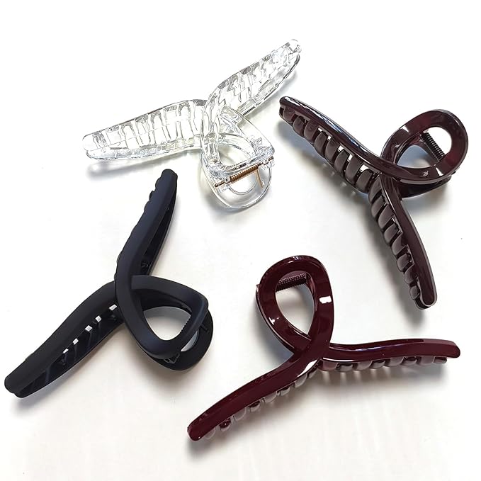 Nalodu 5 Inch Extra Large Claw Clips, 13 cm No Slip Jumbo No Slip XL Hair Clips for Thick Long Curly Hair, Big Hair Claw Clips, 4 Pack