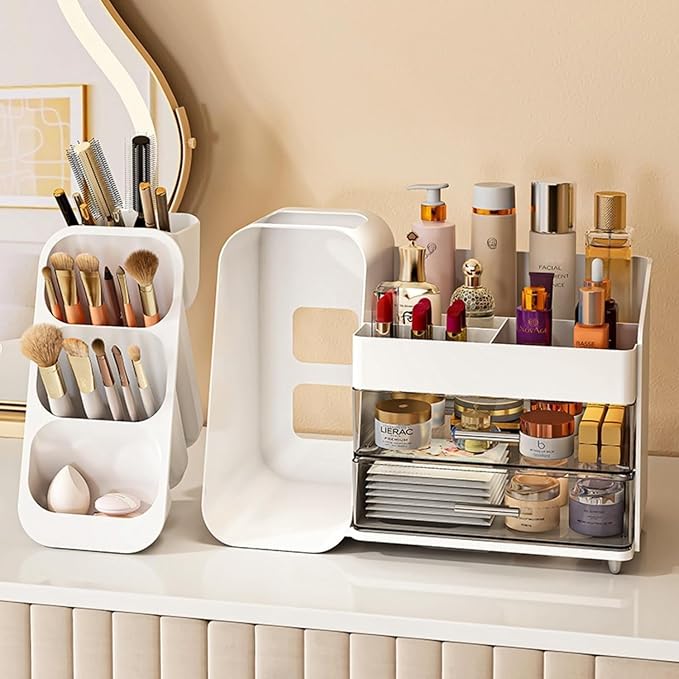 Booklov Large Makeup Organizer for Vanity Countertop, White