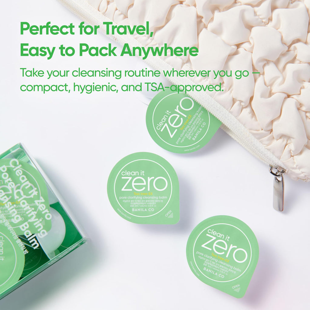 BANILA CO Clean It Zero Pore Clarifying Cleansing Balm Travel Kit | Travel-Friendly Cleanser for Oily & Acne-Prone Skin | 16 Pods of Vegan, Hypoallergenic Balm with AHA-PHA & Tea Tree (3ml x 16 Pods)