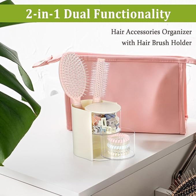 GUSHBIN Rotating Hair Accessories Organizer with Comb Holder Cosmetic Storage Case for Makeup Sponge Plastic Desktop Organizer, 2-Layer Yellow