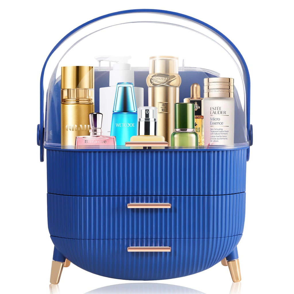 MASSY Egg Shape(Oval) Makeup Storage Box, Countertop Portable Vanity Cosmetics Organizer Preppy