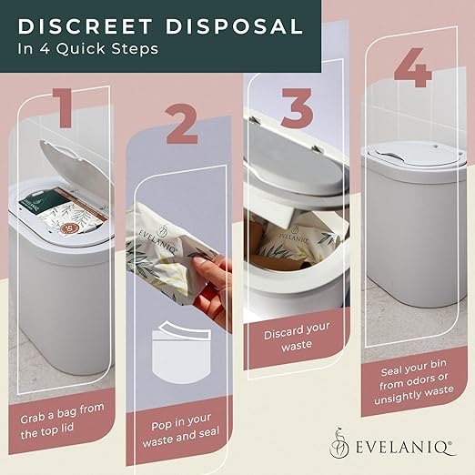 Women's Sanitary Napkin Receptacle (Bin + 150 Hygiene Bags) Feminine Pad & Tampon Restroom Disposal Receptacle Mini Trash Can Starter Pack, Light Grey for Home & Business Bathrooms.