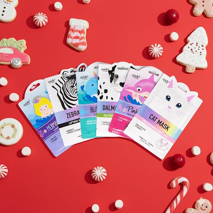 Epielle Character Face Mask Wave & Wild 6 Pack, Fun & Effective Korean Skin Care, Spa Party Favors, Birthday Gifts for Women, Self Care Gifts