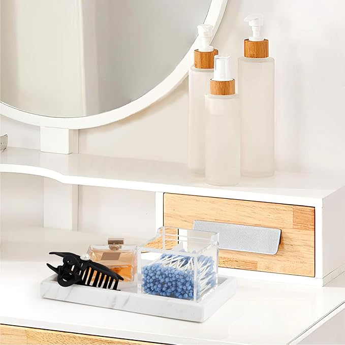 Dealpoli Clear Acrylic Qtip Holder With Lid Cotton Balls Swab Organizer,Square Q Tip Storage, Floss Picks, Bath Salts, Cotton Wab Holder,Home Bathroom Decor (DP011)