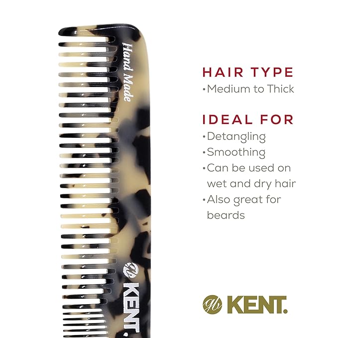 Kent 6T TW Fine Tooth and Wide Tooth Hair Comb, Handmade Styling Comb for Hair Care, Barber Combs, Beard Combs For Men, Styling Grooming for Men, Women and Kids
