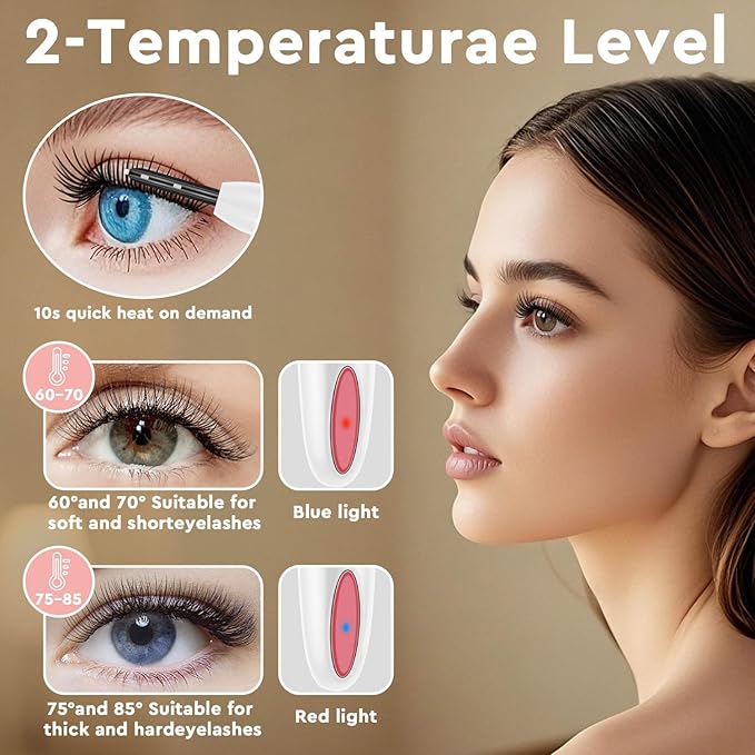 Vexarabug Heated Eyelash Curler, Electric Eyelash Curler for Fast Heat up Within 10s - 24 Hours Long Lasting, 2 Temp Settings Makeup Tools Safe & Portable Lash Curler with USB Charging