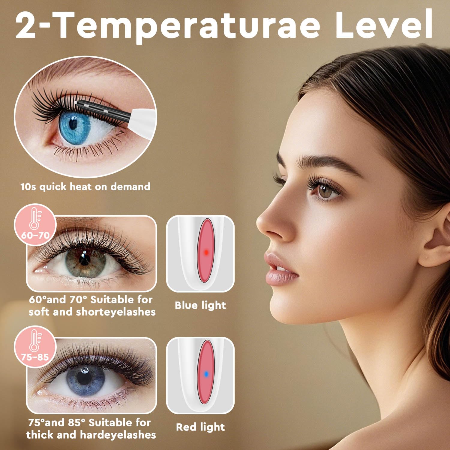 Vexarabug Heated Eyelash Curler, Electric Eyelash Curler for Fast Heat up Within 10s - 24 Hours Long Lasting, 2 Temp Settings Makeup Tools Safe & Portable Lash Curler with USB Charging