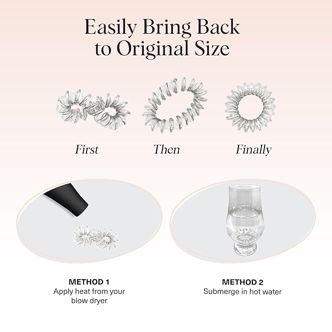 Kitsch Spiral Hair Ties for Women – Coiled Plastic Hair Ties No Damage, Ponytail Holders for Thick and Thin Hair – Creaseless and Dent-Free, Phone Cord Style - Clear, 8 Pcs