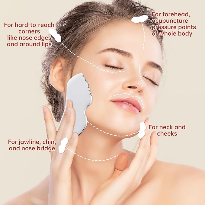FSwsawX Stainless Steel Gua Sha Facial Tools, Face Comb & Massager Metal Gua sha Tool for Blood Circulation & Lymphatic Drainage, Body and Face Gua Sha Stone for Tighten Skin