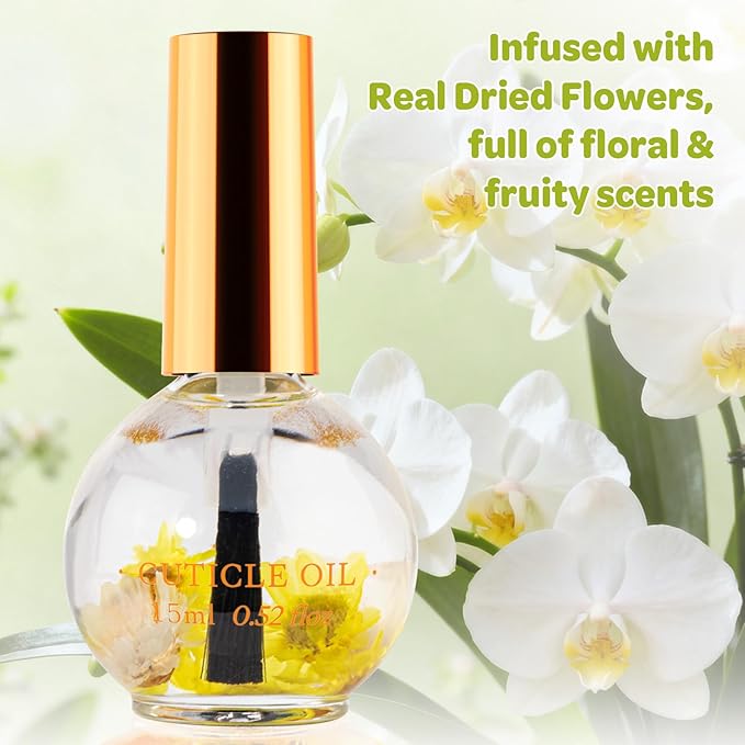 Cuticle Oil, Vanilla Cuticle Nail Oil Infused with Real Flowers 15ml