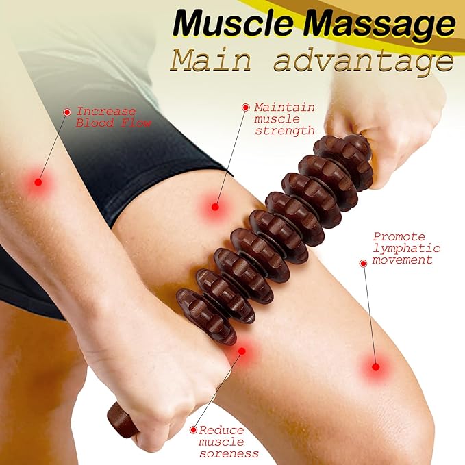 Deston Manual Massager Wooden Handheld Roller Trigger Point Massage Stick for Fascia, Cellulite, Muscle & Abdomen, Body Therapy Massager, Muscle Belly Relief Tool, Coffee