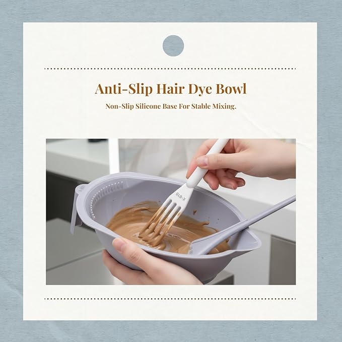 3-Piece Hair Dye Coloring Kit with Mixing Bowl, Brush, and Stirrer, Grey, for Home and Salon Use