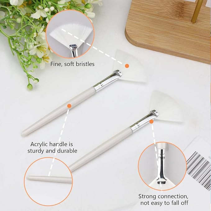 Yitexin 30 Pieces Soft Fan Brush for Facial Esthetician, Flat Head Fan Makeup Brush, Cosmetic Face Applicator Tool for Mud Cream Makeup Peel Women (White)