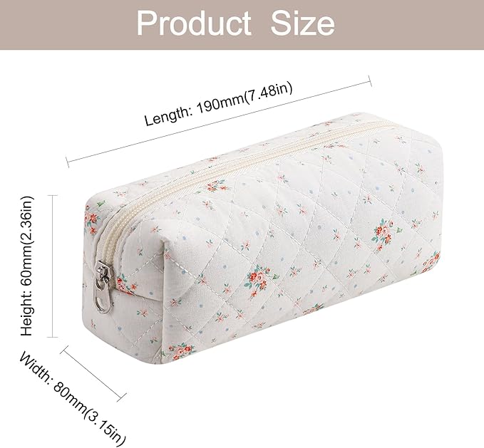 WHHJM Cute Floral Makeup Brush Bag Small Cotton Quilted Cosmetic Bag for Women Travel Toiletry Zipper Make Up Pouch (Yellow Small Flowers)