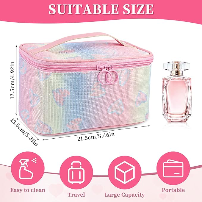 DALINEEYI Makeup Bag, Travel Makeup Case Organizer With Handle and Divider, Make Up Box for Women, Cute Cosmetic Bag for Girls Sister Gifts