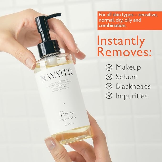 NOWATER Korean Cleansing Oil for Double Cleansing – Makeup Remover & Pore Cleanser with 30% Olive Oil, Tea Tree, Squalane, Blackhead Dissolving Facial Oil for All Skin Types, (6.76 fl.oz)