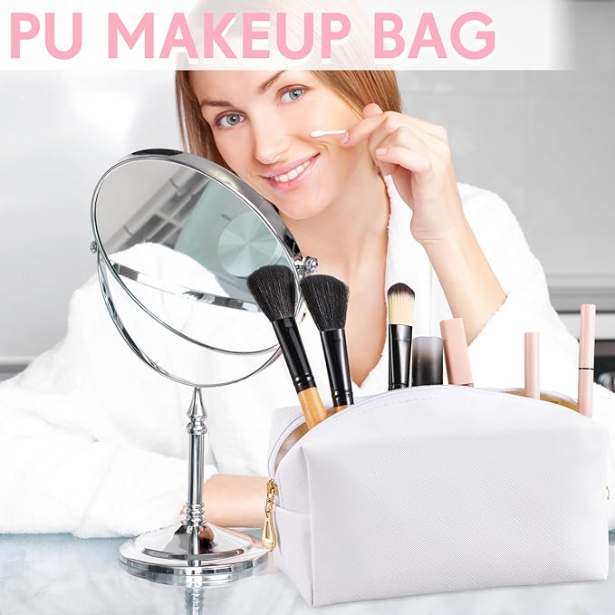 Kigeli Aesthetic Makeup Bags PU Leather Cosmetic Pouches Waterproof Plain Toiletry Bags Makeup Pouches Bulk for Women Party Gift Travel Storage Organizer(White,7.1 x 2.8 x 4.3 in)