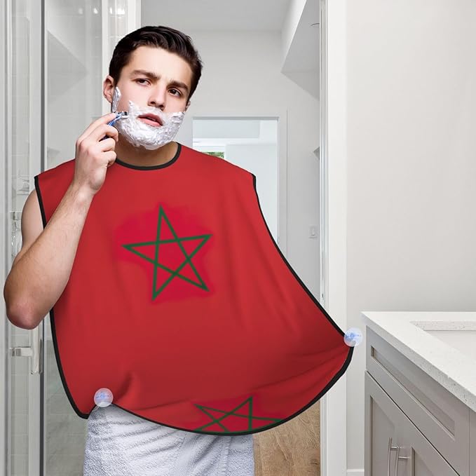 Flag Of Morocco Print Beard Bib Apron For Men, Beard Hair Catcher For Men Shaving Trimming,Beard Cape Cloth