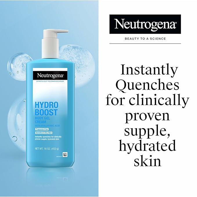 Neutrogena Hydro Boost Body Lotion for Dry Skin Gel Cream with Hyaluronic Acid Moisturizer, Fragrance-Free Non-Greasy Lightweight Hydration, Oil-Free, 16 fl oz