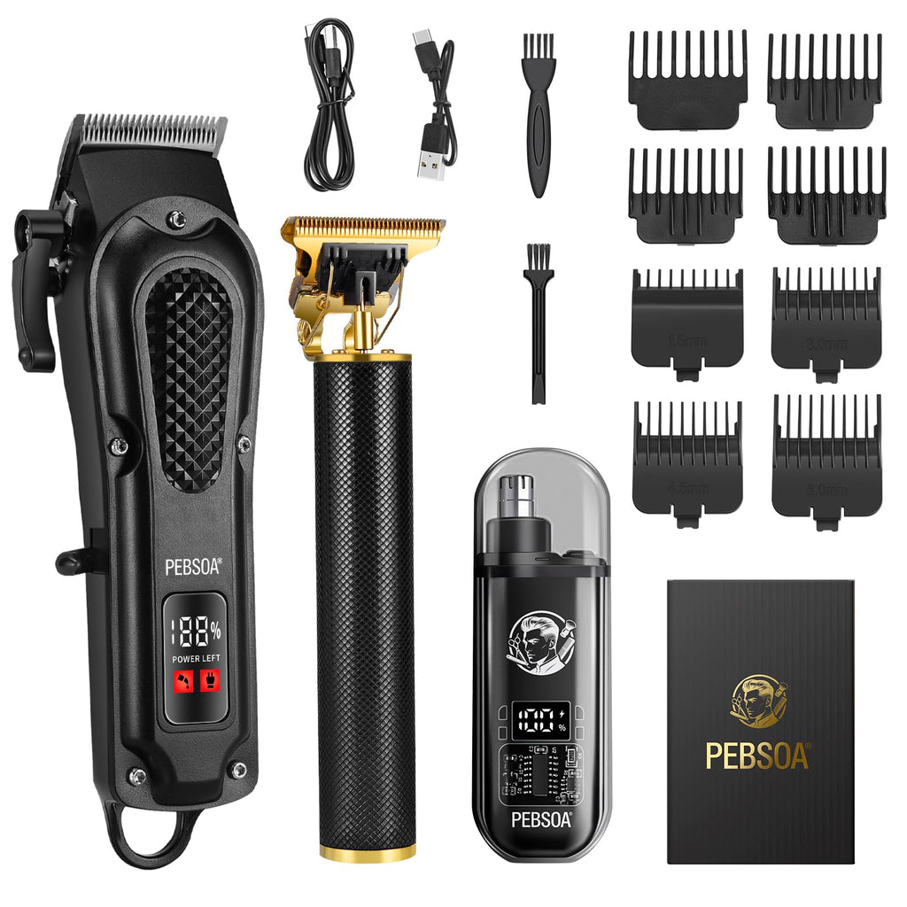 pebsoa Cordless Hair Clippers for Men, Clipper & Trimmer Kit with Nose Trimmer