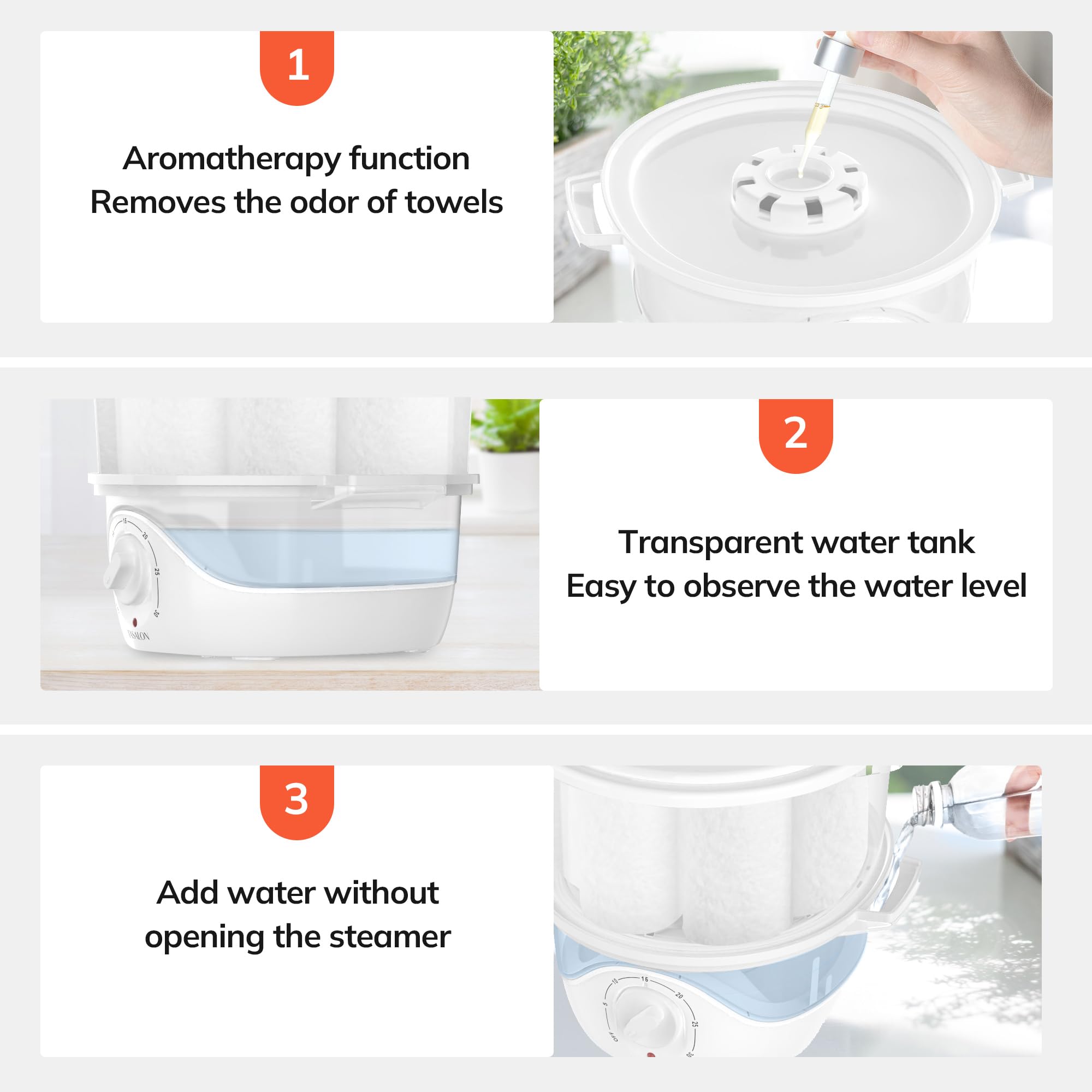 TASALON White Hot Towel Steamer for Facials, 5-Min Quick Heating Towel Warmer Machine, Portable Spa Salon Equipment with Aromatherapy for Massage