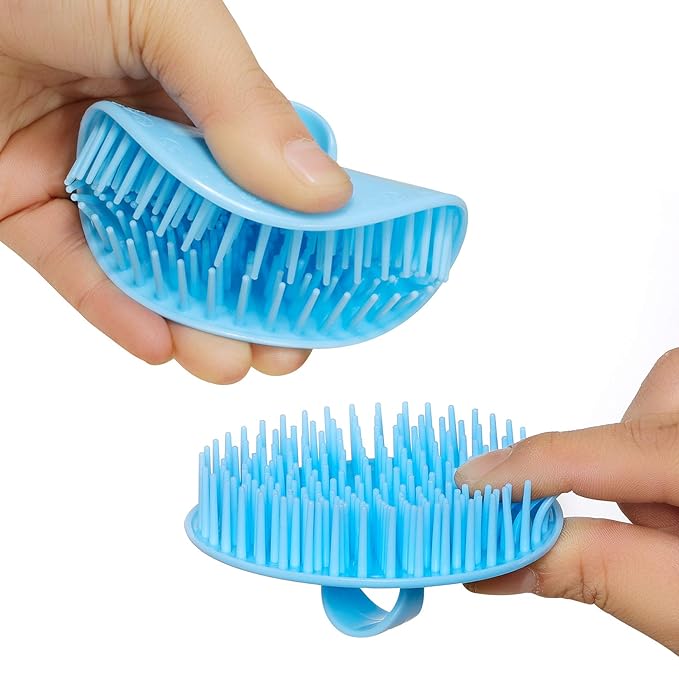 YEALIFE 2Pack Hair Scalp Exfoliator Brush Dandruff Cleaning Brush, Flexible Scalp Massager, Shower Shampoo Brush for Home, Office, Travel and Pets-Pink/Blue