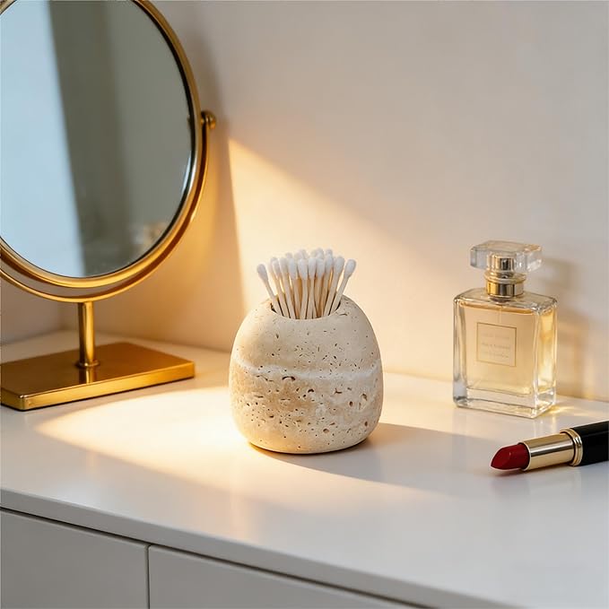 SIRIZEN-DIVING Travertine Toothpick Holder, Small Stone Cup Organizer