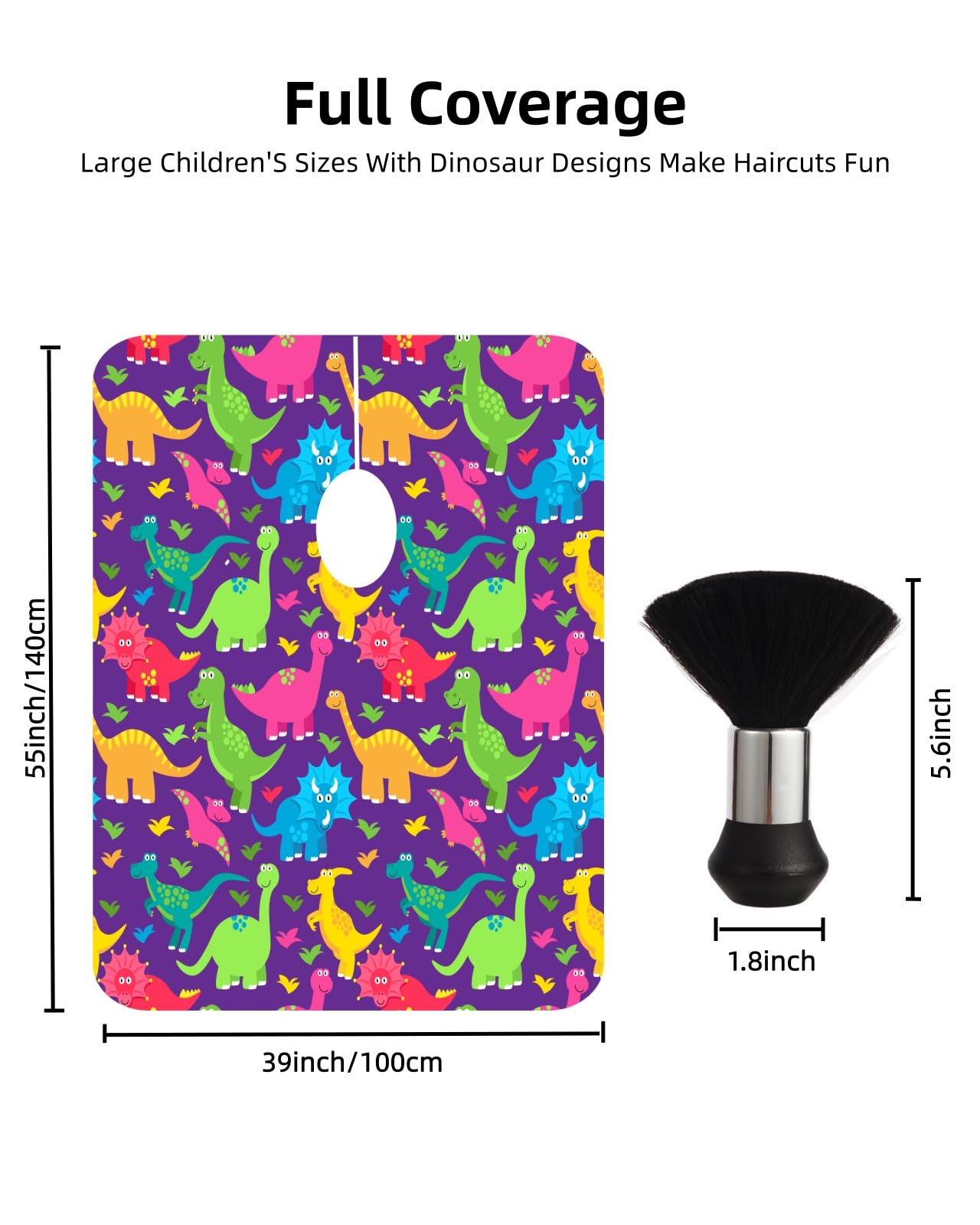 Kids Barber Cape with Neck Duster Brush, Professional Salon Hair Cutting Cape with Adjustable Snap Closure(Cartoon Dinosaur)