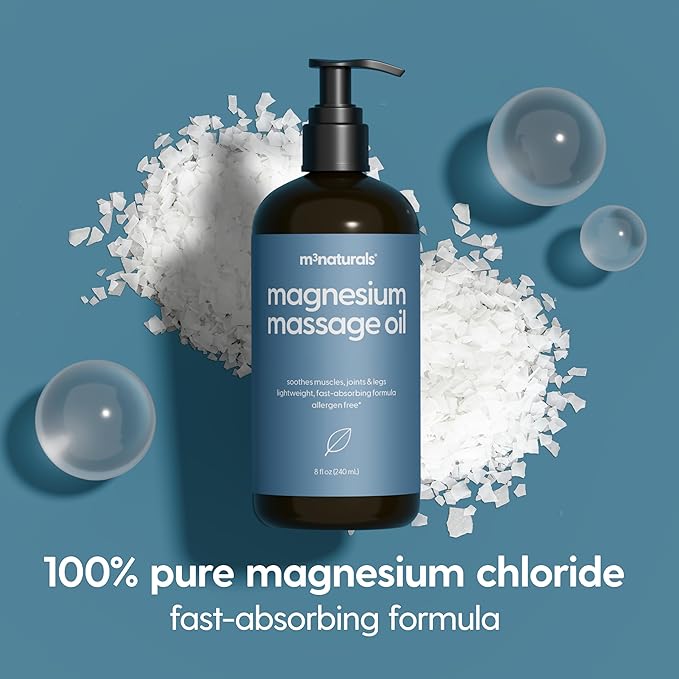 Magnesium Massage Oil for Sore Muscles, Feet, Joints and Leg Cramps, Helps with Sleeping and Post-Workout Recovery, for Sensitive Skin, 8 fl oz by M3