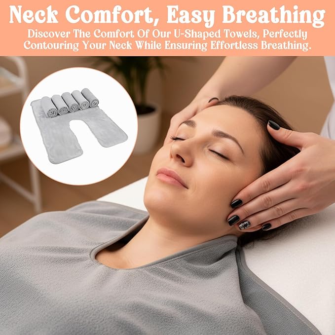 6 Pack Facial Towels for Estheticians, U-Shaped Spa Towels for Facial, Soft Microfiber Massage Face for Skincare, Massage & Professional Use