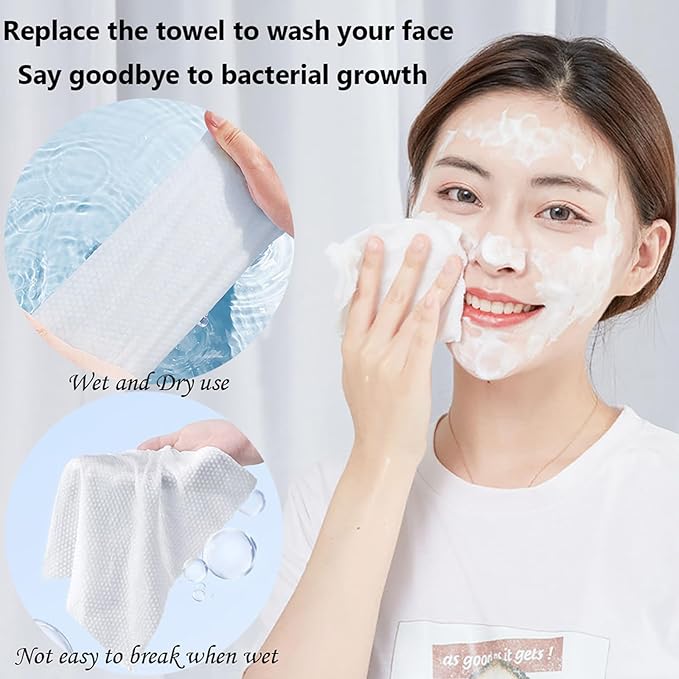 Disposable Face Towel 100 Count for Washing Soft Cotton Dry Wipes Facial Cloths Towelettes for Washing and Drying, Facial Tissue for Cleansing, Skincare and Makeup Remover (4 Pack)