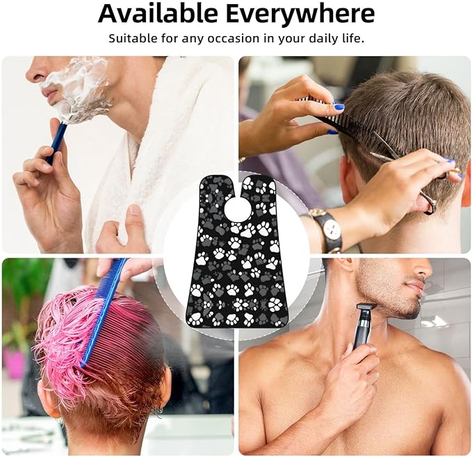 Black And White Paw Print Print Beard Bib Apron For Men, Beard Hair Catcher For Men Shaving Trimming,Beard Cape Cloth