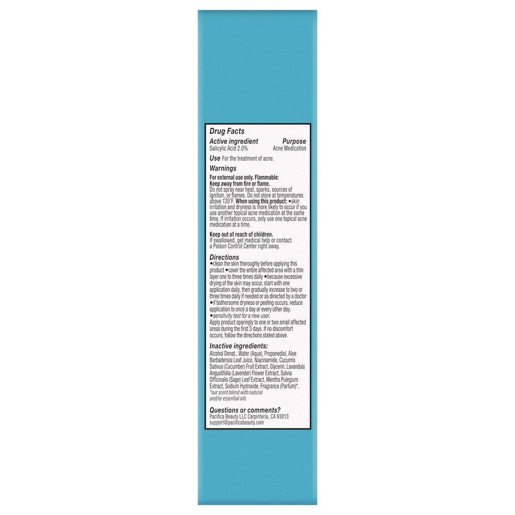Pacifica Facial Spray for Acne Treatment - Clear Face Mist Acne Spray w/ 2% Salicylic Acid Niacinamide & Aloe - Acne Cleanser - Targets Bacteria for Teens & Adults Vegan Clean Dermatologist Tested