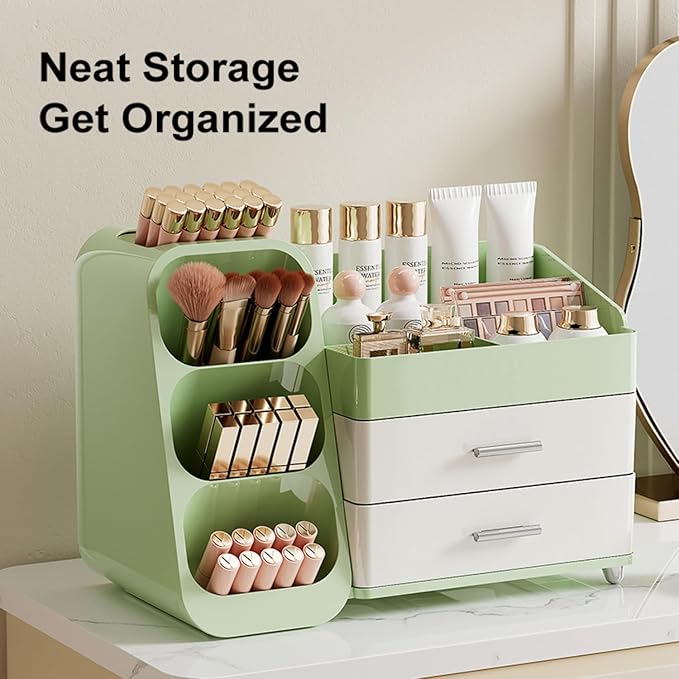 Booklov Large Makeup Organizer for Vanity Countertop, Green Cream