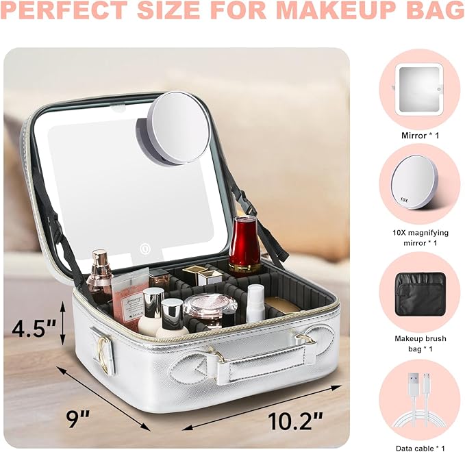 Mocado Travel Makeup Bag with Mirror Makeup Case with 10x Magnifying Mirror