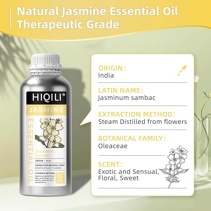 HIQILI Jasmine Essential Oil for Diffuser, Hair & DIY Perfume