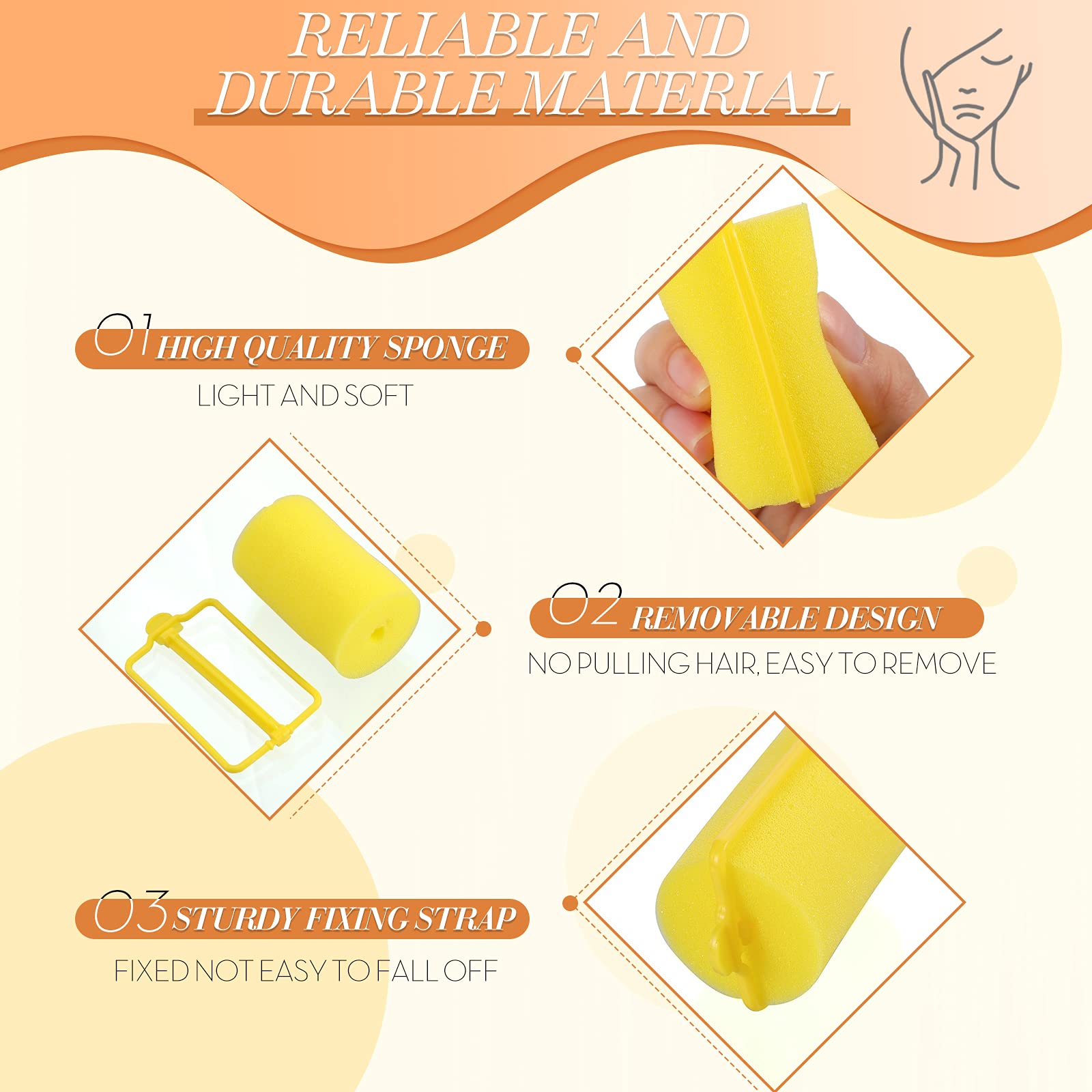 Geyoga 18 Pieces Yellow Sponge Hair Rollers For Women, 1.4 X 2.6 In