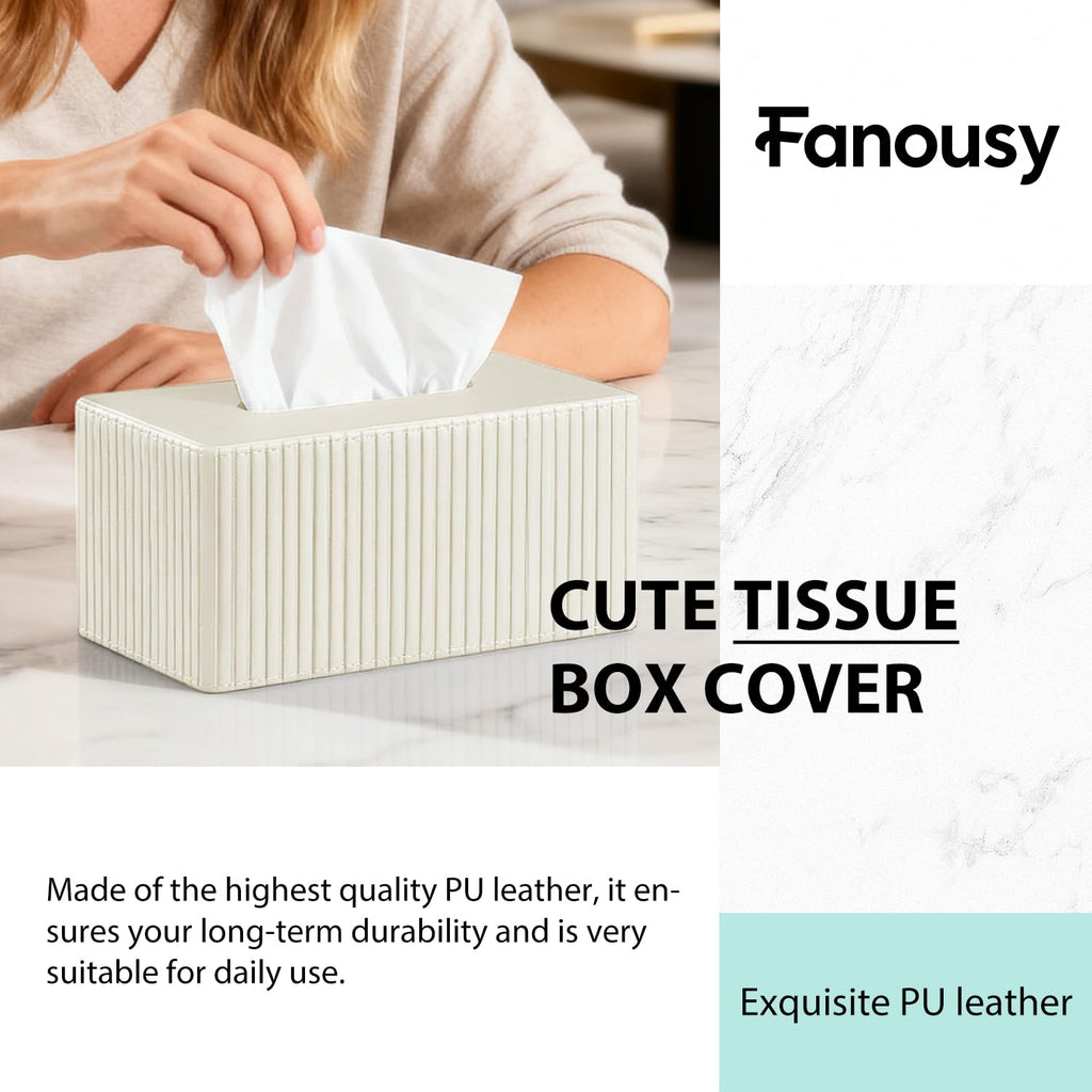 Larger Tissue Box Cover, Modern PU Leather Rectangular Facial Tissue Holder, Minimalist Tissue Organizer/Dispenser, Napkin Storage Box for Bathroom,Vanity Countertop, Nightstand, Office, Home Decor