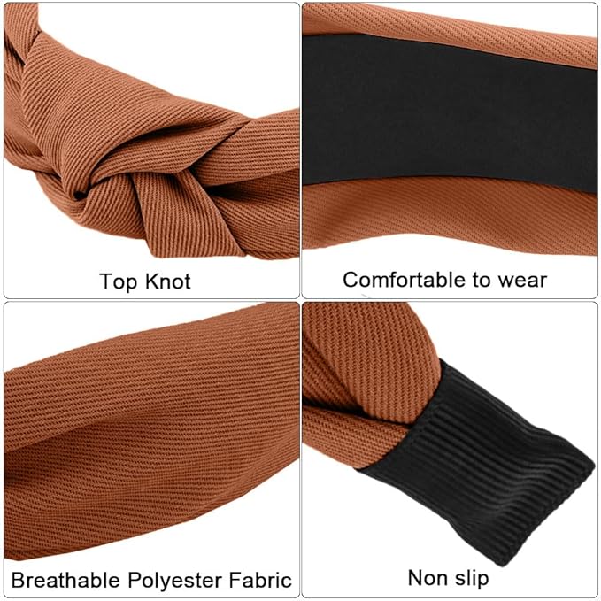 AHONEY 5 Pack Knotted Headbands for Women Trendy Fashion Thick Headbands Top Knot Non Slip Cute Hair Accessories Multi-style Headband Pack Diademas Para Mujer