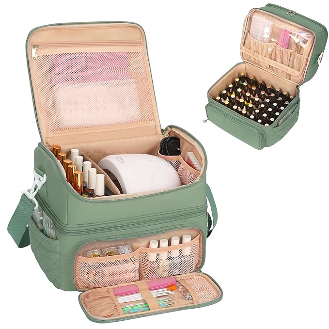 CUBETASTIC Extra Large Nail Polish Organizer - Three Layer Nail Organizers And Storage Bag, Portable Nail Supplies Organizer Case, Travel Carrying Box for Nail Tech Kit/Tattoo/Cosmetic