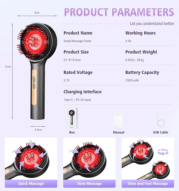Scalp Massager, 3-in-1 Hair Oil Applicator, Cordless Electric Massager, IPX7 Waterproof, Portable Scalp Brush for Hair Growth & Dandruff Removal, Salon Home & Travel Use, Grey