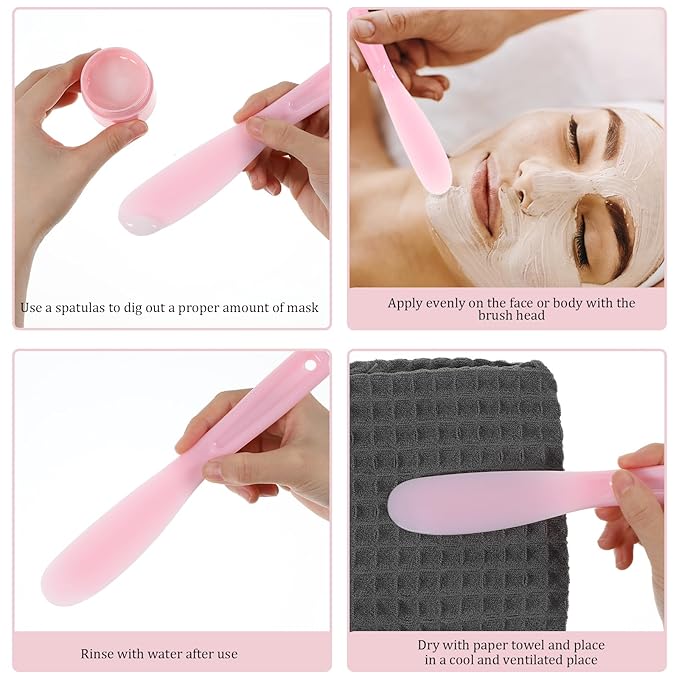 Ymapinc 6 Pcs Facial Spatula, Reusable Plastic Face Spatula Makeup, Skincare Lotion Scoop Applicator Tool, Cosmetic Spatulas for Cream Mixing, Jar Scraping, Makeup & Skincare Tools (Pink)