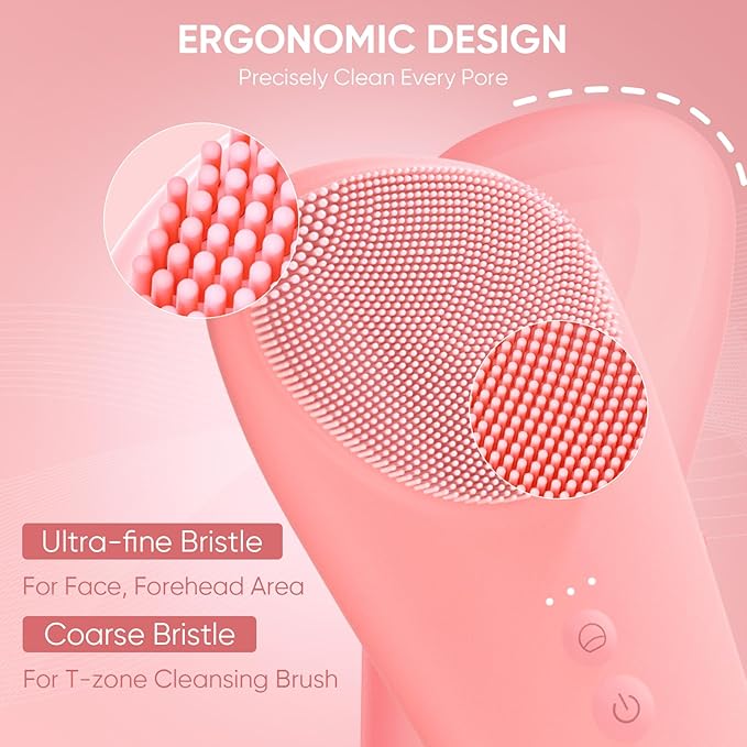 Stepcare Silicone Face Scrubber Blackhead Scraper Rechargeable 2-in-1 Facial Cleansing Brush & Skin Spatula Duo, IPX7 Waterproof Exfoliating Massager Deep Cleansing for Women and Men(Peachy Pink)