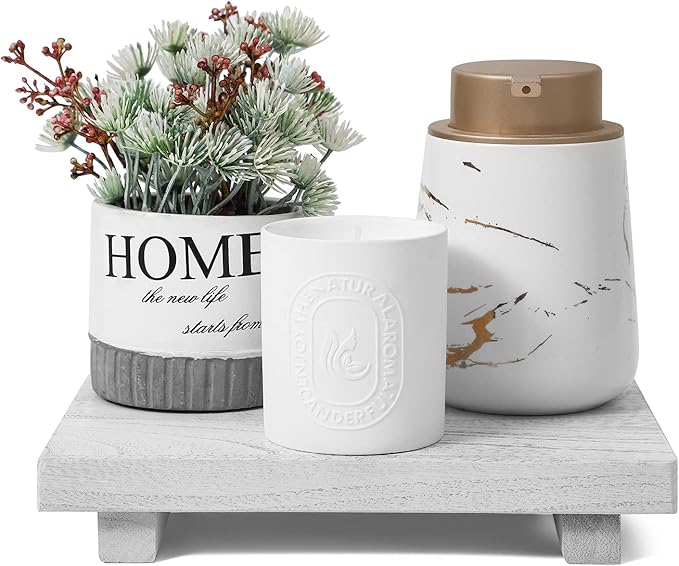 Wood Bathroom Tray Farmhouse Decor Kitchen Soap Holder, 9"x6" White