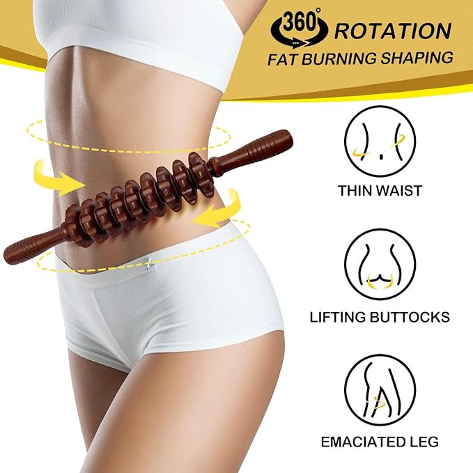 Deston Manual Massager Wooden Handheld Roller Trigger Point Massage Stick for Fascia, Cellulite, Muscle & Abdomen, Body Therapy Massager, Muscle Belly Relief Tool, Coffee