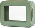 Popvibe Clear Makeup Bag Travel Cosmetic Case Transparent Toiletry Bag with Zipper, Portable Make Up Organizer Traveling Compact Car Bag for Essentials, Sage Green, Medium