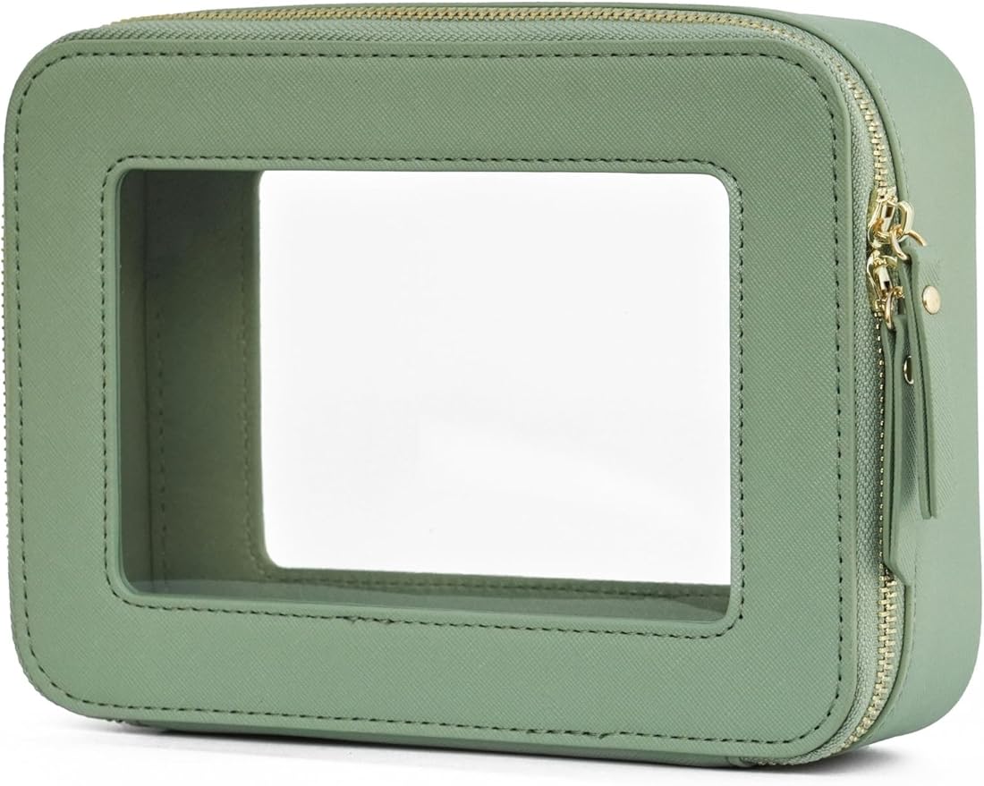 Popvibe Clear Makeup Bag Travel Cosmetic Case Transparent Toiletry Bag with Zipper, Portable Make Up Organizer Traveling Compact Car Bag for Essentials, Sage Green, Medium