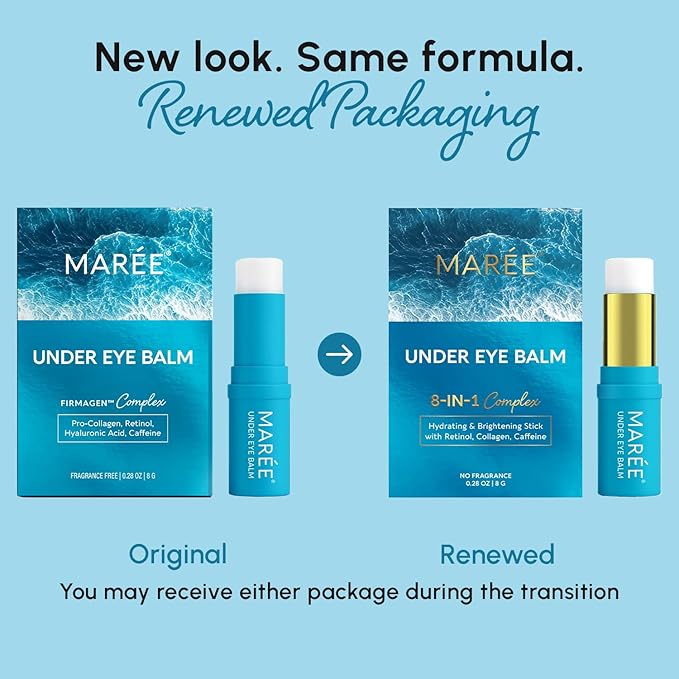 MAREE Under Eye Balm Stick Hydrating – 2 PACK Retinol Caffeine Under Eye Brightener Stick for Older Women – Collagen Undereye Cream for Dark Circles & Wrinkles – 0.28 Ounce, Blue