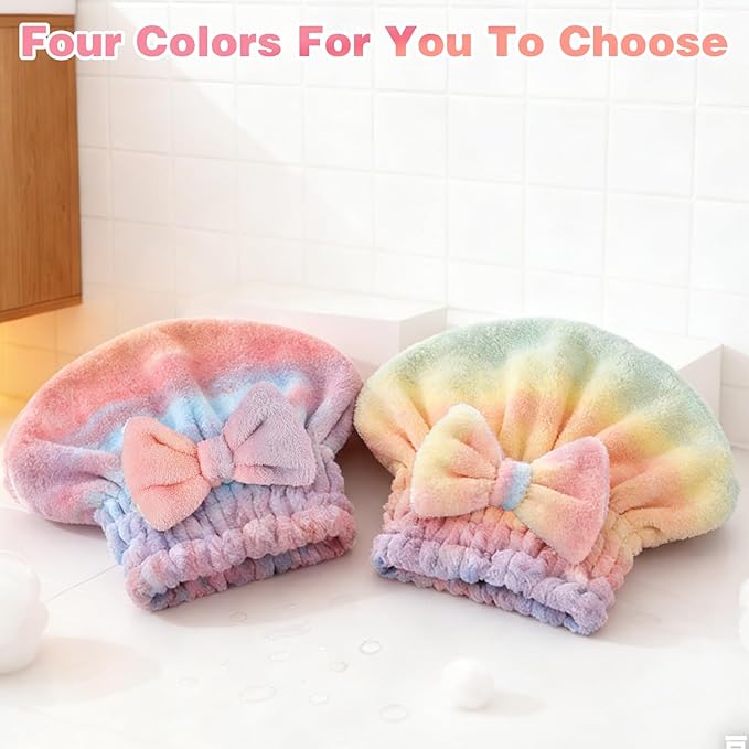 2PCS Super Absorbent Hair Towel Wrap for Wet Hair,Microfiber Hair Drying with Caps Bow Design,2026 New Fast Drying Hair Turban Wrap Towels Shower Cap for Girls and Women(Gradient Green)